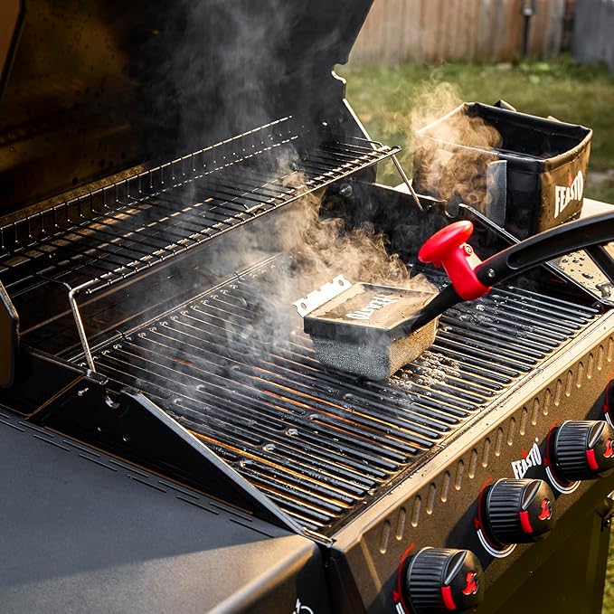 Grill Brush for Outdoor Grill &amp BBQ Grill Brush 6-in-1 Bristle-Free with Interwoven-Tech &amp Thermal-Sensitive Sponge Stainless Steel Scraper 360° Rotating Knob Bottle Opener &amp Grates Ho