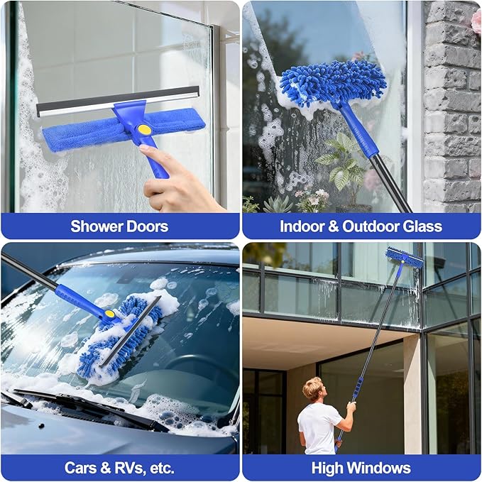 Wontolf 4-in-1 Squeegee for Window Cleaning Kit with Storage Bag 79'' Squeegee Window Cleaner Tool with Extension Pole Rotatable Window Washing Equipment for Home Outdoor Windows Glass Shower