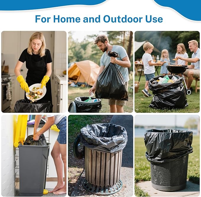 IUI 30-33 Gallon Trash Bags 250 Count 32 x 38 Black Garbage Bags for Home Kitchen Waste Lawn and Leaf Durable &amp Tear-Resistant Made in USA
