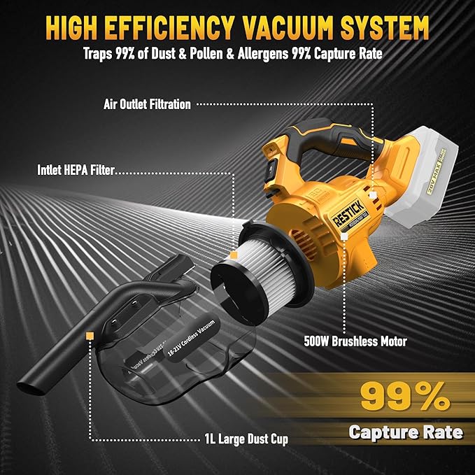 Cordless Vacuum Cleaner with 2x4.0A Battery&ampQuick Charger | 50kPa 125AW Strong Suction | 5 HEPA Filters | 4-in-1 Nozzle | 65CFM Powerful Brushless Handheld Vaccum for Home Car Pet