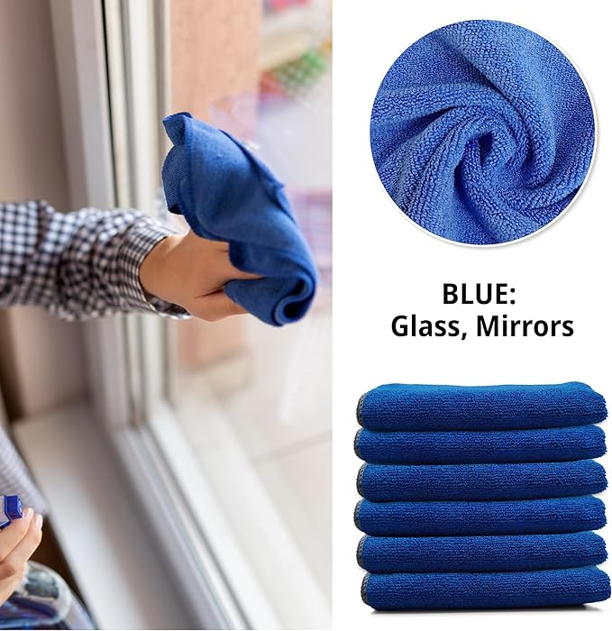 EvaClean Premium Microfiber Cleaning Cloth 16x16 - Reusable Washable Non-Scratch Microfiber Towels for Cleaning Dusting Polishing High Absorbency &amp Durability Blue 12-Pack