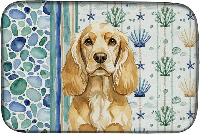 Caroline's Treasures Buff Cocker Spaniel Coastal Sea Glass Dish Drying Mat Absorbent Dish Drying Mat Pad for Kitchen Counter Dish Drainer Mat for Countertop 14 x 21 Multicolor