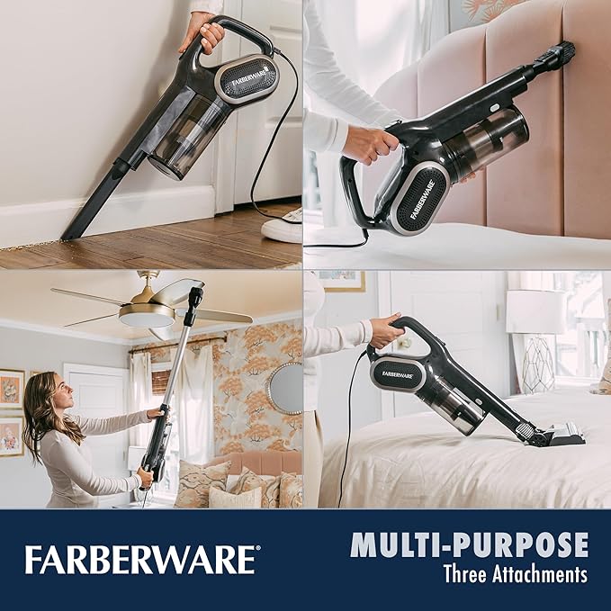 Farberware Classic Stick Vacuum Cleaner Powerful Suction and Lighted Motor Brush for Carpet and Hard Floors Converts to Handheld Vacuum for Pet Hair