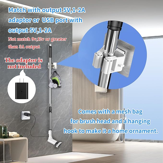 Electric Spin ScrubberCleaning Scrubber Brush Electric for Home with Power LCD DisplayCordless Bathroom Scrubber for Bathroom Tile Glass CleaningAdjusted Head Angle with 7 Replaceable Heads