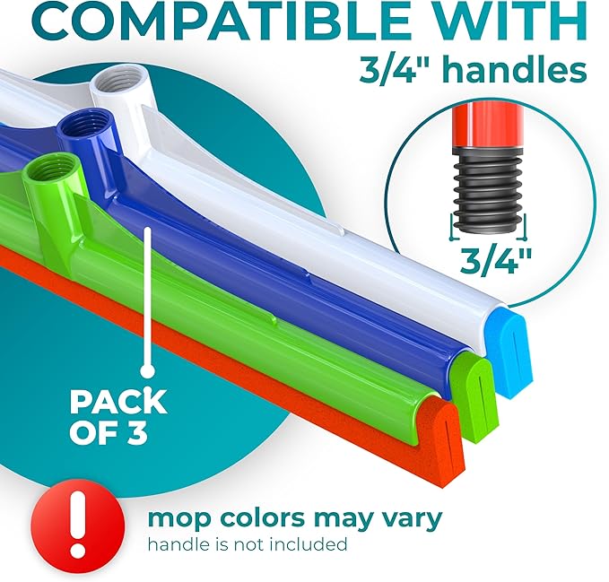 HELOMOR Floor Squeegee Wiper Heads 3-Pack Refill Mop Foam Dual Moss 16 L For Cleaning Indoor Kitchen Households &amp Offices Scooping &amp Drying Water On Wood Parquet Concrete Tile Bathroom Showe