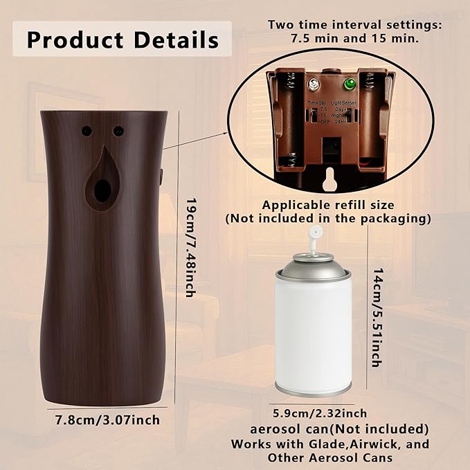 Automatic Air Freshener Spray Dispenser 2-Pack Wall Mounted or FreestandingMultiple Time SettingsCommercial and Home Use in Bathrooms Offices Living Rooms and Commercial Places (Wood 1121)