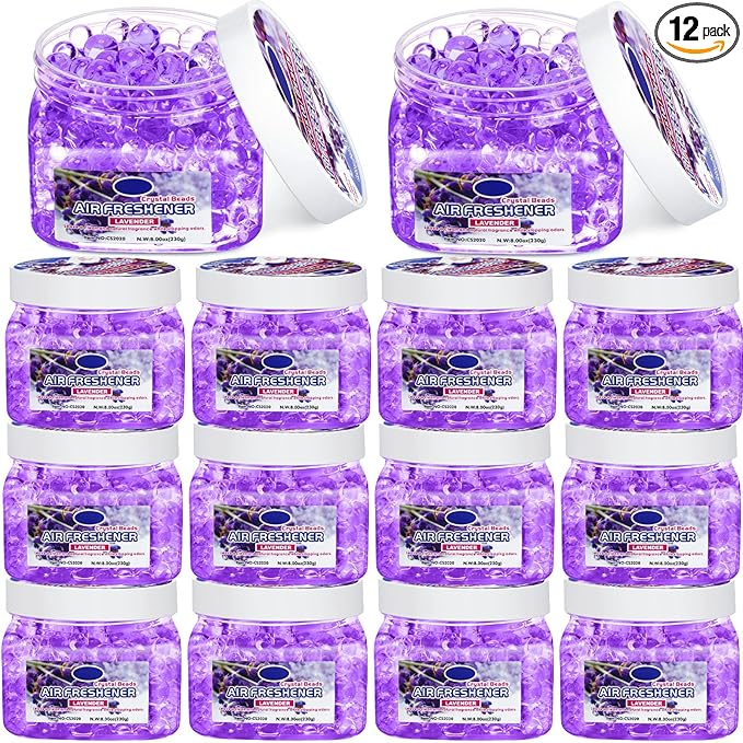 12 Pcs Gel Air Freshener Bulk Odor Gel Eliminator Beads 8 oz Long Lasting Air Freshener Beads Eliminates Odors in Home Bathrooms Cars Boats Rvs and Pet Areas(Lavender)