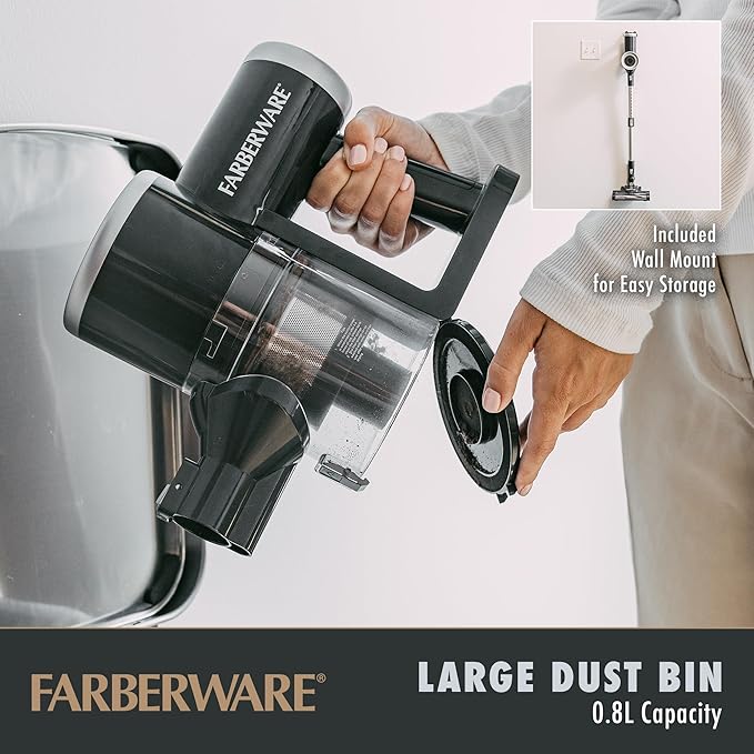 Farberware Cordless Elite Stick Vacuum Cleaner Powerful Suction 3 Speeds for Carpet and Hard Floors Handheld Vacuum for Pet Hair LED Screen