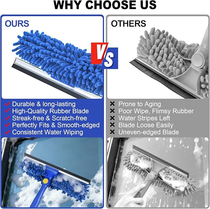 Wontolf 4-in-1 Squeegee for Window Cleaning Kit with Storage Bag 79'' Squeegee Window Cleaner Tool with Extension Pole Rotatable Window Washing Equipment for Home Outdoor Windows Glass Shower