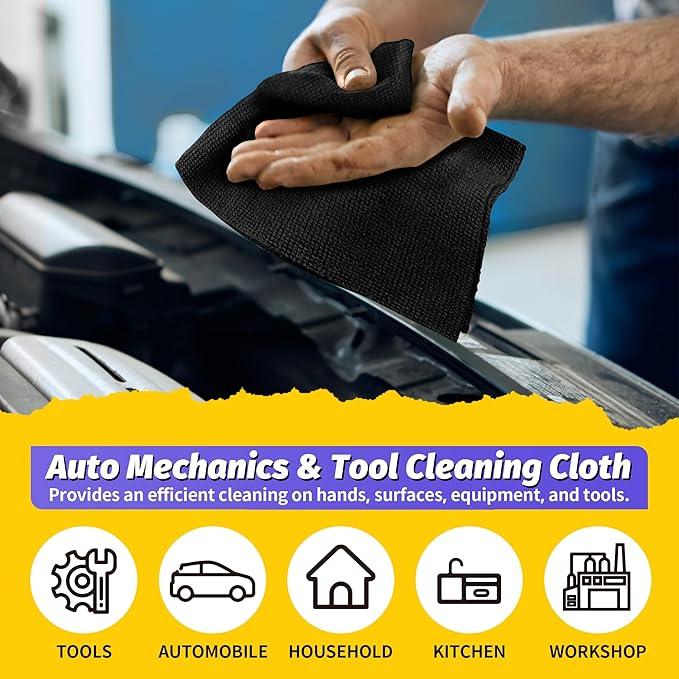 HOMERHYME Microfiber Cleaning Cloth 100 Pack Black Cleaning Rags Microfiber Towel Bulk Absorbent Lint-Free Wash Cloths All-Purpose Towels for Cars Shop Automotive Garage Home &amp Kitchen