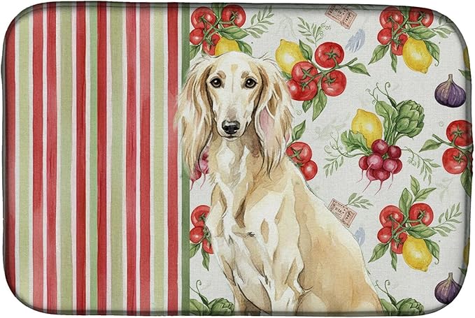 Caroline's Treasures Cream Saluki Vegetables Dish Drying Mat Absorbent Dish Drying Mat Pad for Kitchen Counter Dish Drainer Mat for Countertop 14 x 21 Multicolor