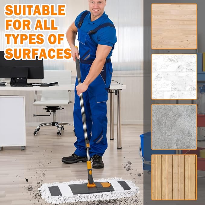 MASTERTOP Dust Mop for Floor Cleaning Microfiber Floor Mop with 2 Washable Pads Height Adjustable Long Handle 26.4'' Dry and Wet Flat Mop for Hardwood Laminate Tile Marble