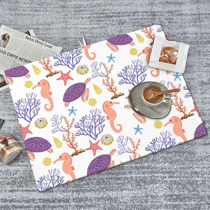 Purple Beach Sea Turtle Dish Drying Mat 18x24 For Kitchen Counter Absorbent Microfiber Dishes Pad Dish Drainer Rack Mats Fast Dry Kitchen Accessories