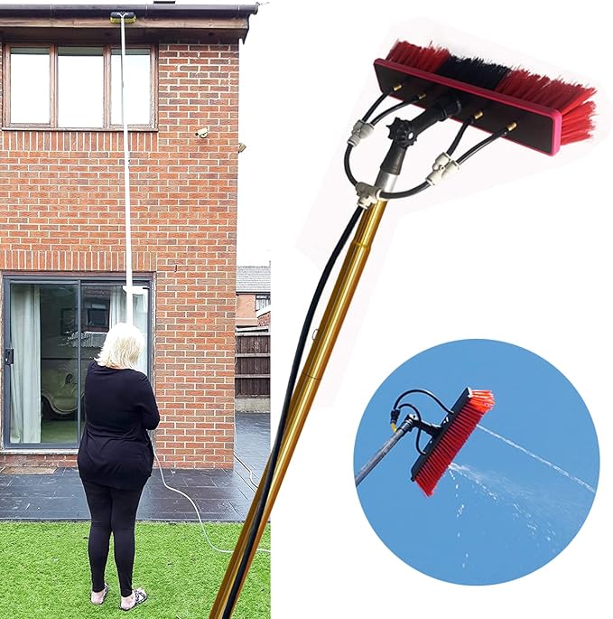 Extendable Water Fed Pole Window Washing Brush 3.6-9M Extension Pole Household Cleaning Kit Roof Solar Panel Cleaning Tools Long Handle Window Cleaning (5.4m/18ft)