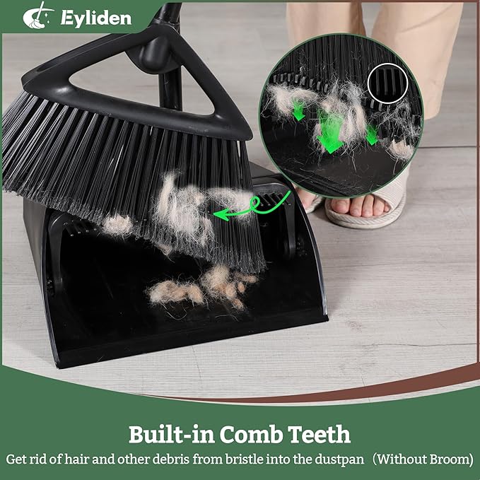 Eyliden Large Commercial Dustpan with Comb Teeth Upright Heavy Duty Dust Pan for Restaurants Garages Courtyard Sidewalks Lobby Home Kitchen Room Office Classroom (1pc Dustpan)