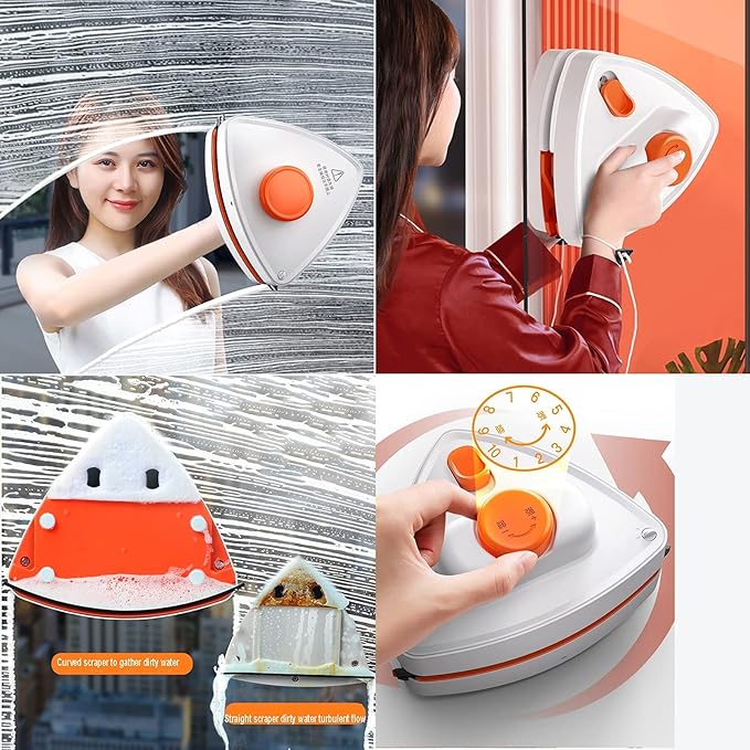 Window Cleaner Wipers Double-Sided Magnetic Window Cleaner Glass Cleaning Brush Glass Wiper Household Cleaning Tools with Anti-Falling Rope for High-Rise Double Glazed Windows 5-25mm Thickness