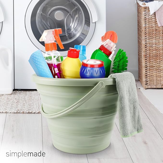 SIMPLEMADE Collapsible Bucket Cleaning Set - Includes 2 Foldable Buckets Spray Bottle Rag Scrubbing Brush and Sponge - Holds Up to 10 liters Easy Storage All-Purpose Cleaning Solution