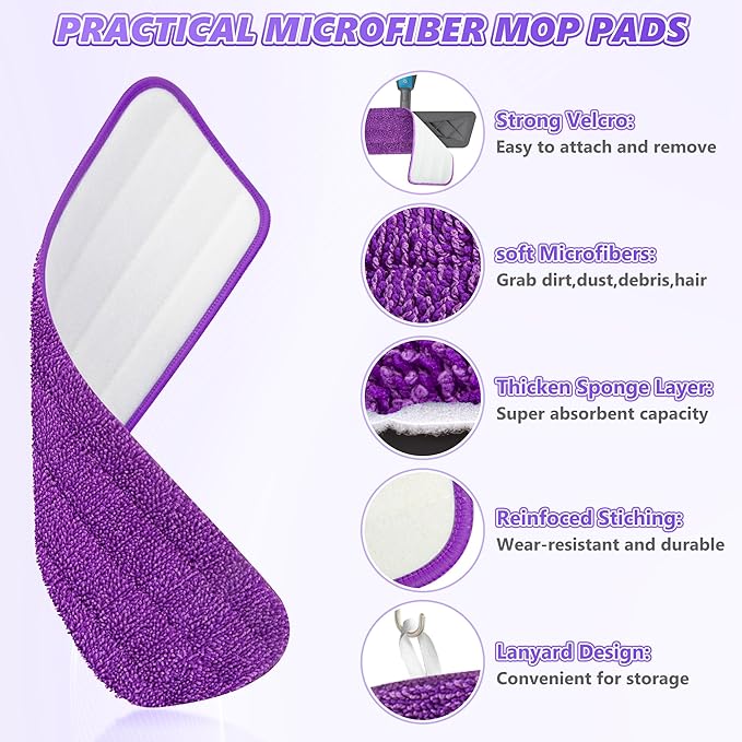 Microfiber Mops for Floor Cleaning - BPAWA Flat Floor Mop with 8 Reusable Washable Mop Pads fit for Swiffer Powermop Dust Mop for Hardwood Laminate Tile Wood Ceramic Vinyl Wall Floors