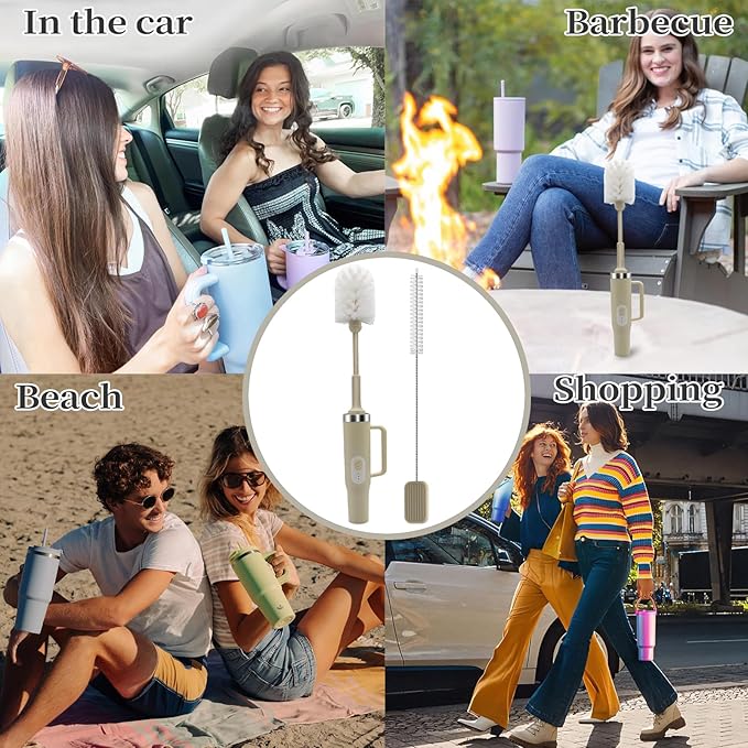 5-in-1 Long Handle Electric Bottle Brush Cleaner and Straw Cleaning Brush with Removable Brush Head Multi-Function Rechargeablefor Stanley Cups Baby Bottles Pacifiers Coffee Cups Sports Bottles