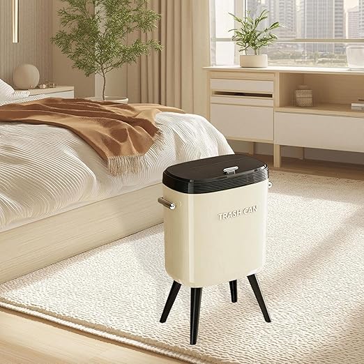 Garbage Can with Legs Dustbin High Foot 15L Large Capacity Household No Bending Wastebasket for Office Bedroom Kitchen Toilet White