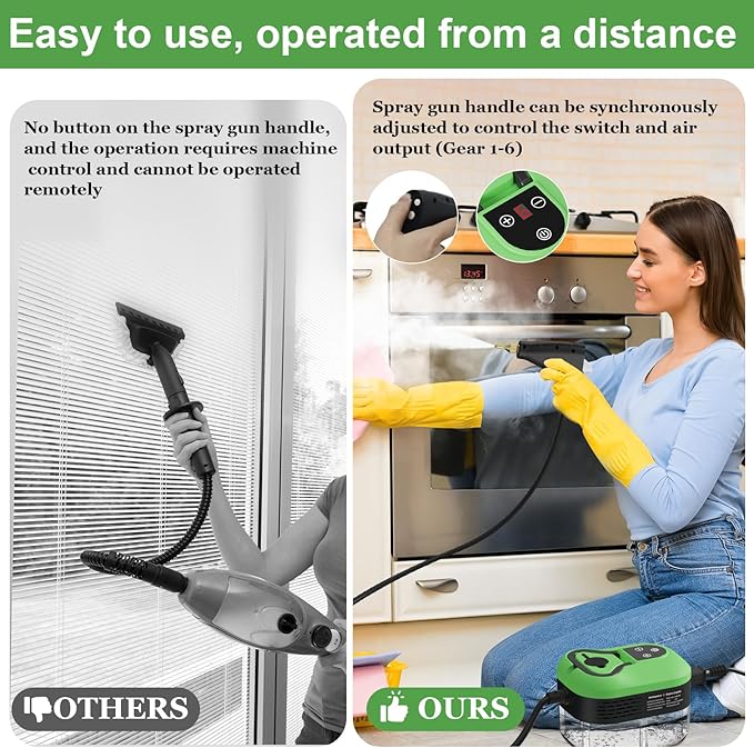 Steam Cleaner for Home 15s Heat-Up 1.2L Water Tank 6-Level Adjustable Handle Handheld Steam Cleaner for Car Detailing Dirt Furniture Couch Floor Tile Bathroom Bed Bugs 9Pcs Accessories
