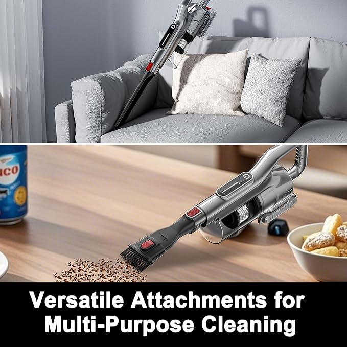 Cordless Vacuum Cleaner with LED Light Battery Operated Vacuum Lightweight Vacuum HEPA Filter Multiple Attachments for For Pet Hair &amp Deep CleaningKeep Filter Clean For Max SuctionSilver
