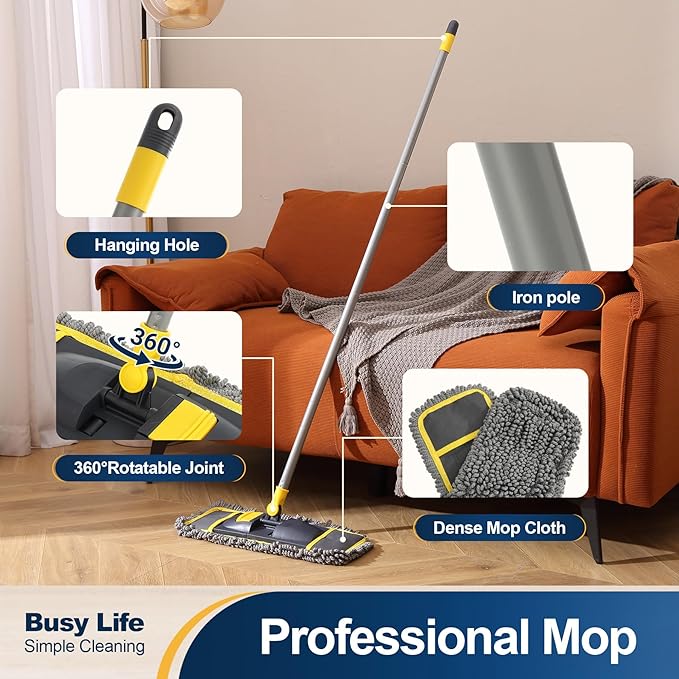 Yocada Dust Mop for Floor Cleaning with 2 Different Mop Pads (in Total) Wet &amp Dry for Hardwood Ceramic Marble Tile Laminate Home Kitchen 51in Long