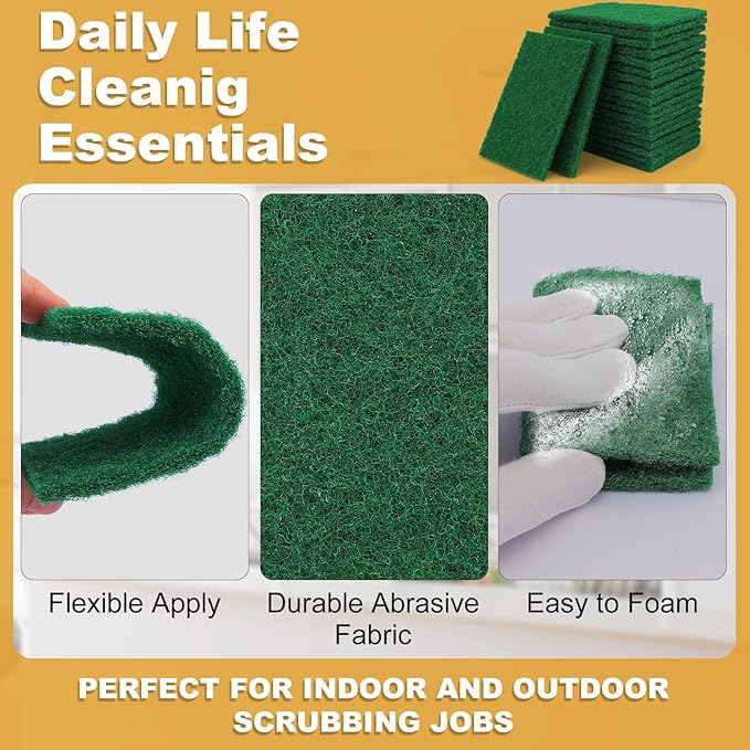 100 Pcs Scouring PadsHeavy Duty Scour Pads4 x 5.95 inch Reusable Green Scrub Pads for Metal Grills &amp Kitchen ScrubbersNon-Scratch Scrubbing Pads for Household Kitchen Dishes Sink Bathtub