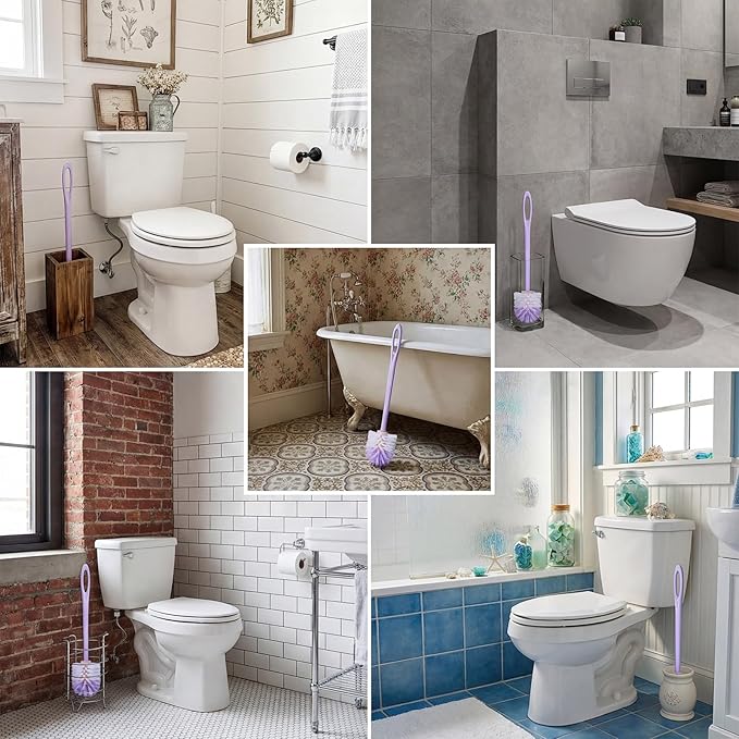 12 Pcs 17.3 Inch Purple Toilet Brush Bulk with Hook Hole Long Handle Toilet Bowl Cleaner Scrubber for Bathroom Household Cleaning Supplies Christmas Home Gifts