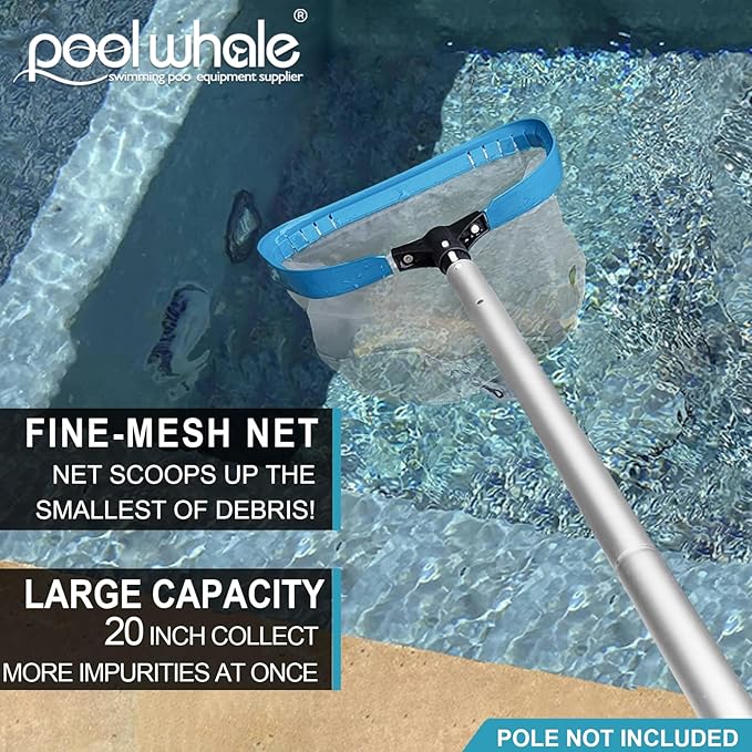 POOLWHALE Pool Net - Professional 20 Swimming Pool Leaf Skimmer Rake Aluminum Frame Deep Nylon Bag Ultra Fine Mesh Nets for Cleaning Leaves Sand Pollen Finest Debris (No Pole)