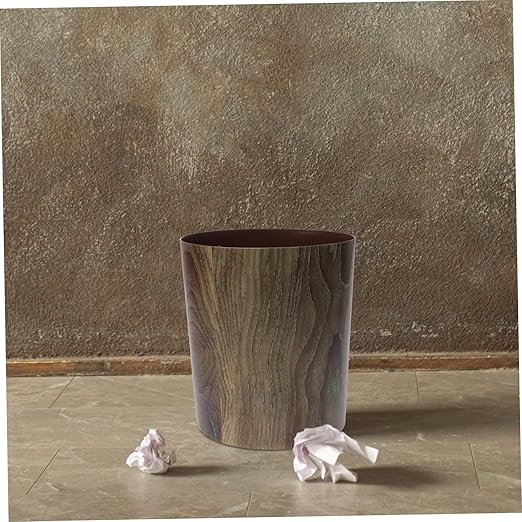 BESTYASH Imitation Wood Grain Trash Can Large Capacity Compact Lightweight Wastebasket for Home Bathroom Kitchen Office Easy to Clean Multipurpose Litter Bin