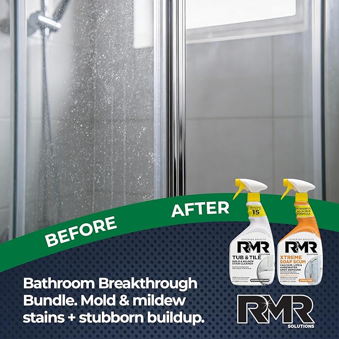 RMR Bathroom Breakthrough Bundle – Tub &amp Tile Cleaner + Xtreme Soap Scum Remover 2-Step Deep Clean System for Shower Tub Tile Grout &amp Glass Buildup Stains &amp Grime 2–32 Oz Bottles