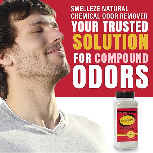 SMELLEZE Natural Chemical Odor Eliminator Powder Chemical Smell Remover for Houses Furniture Cars Offices &amp Businesses 2 lb. Powder