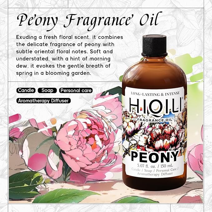 HIQILI Peony Fragrance Oil for Home Diffuser Idea for Making Candle Women's Perfume Car Air Freshener Skin &amp Body Care - 5.07 Fl Oz