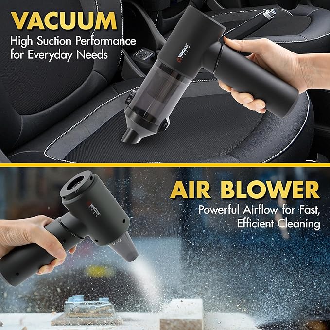 Wagan EL7209 Cordless Car Vacuum with Air Blower Brushless Motor 16000Pa Strong Suction Rechargeable Mini Handheld Vacuum Cleaner with USB-C Portable Dust Cleaner and Blower for Car Home Office