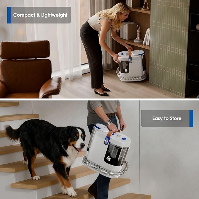 Portable Upholstery and Carpet Cleaner Machine 15Kpa Spot Cleaner Deep Cleans Pet Stains Couch Cleaner with 3 Tools and Self-Cleaning System for Area Rugs Furniture Stair Car Blue