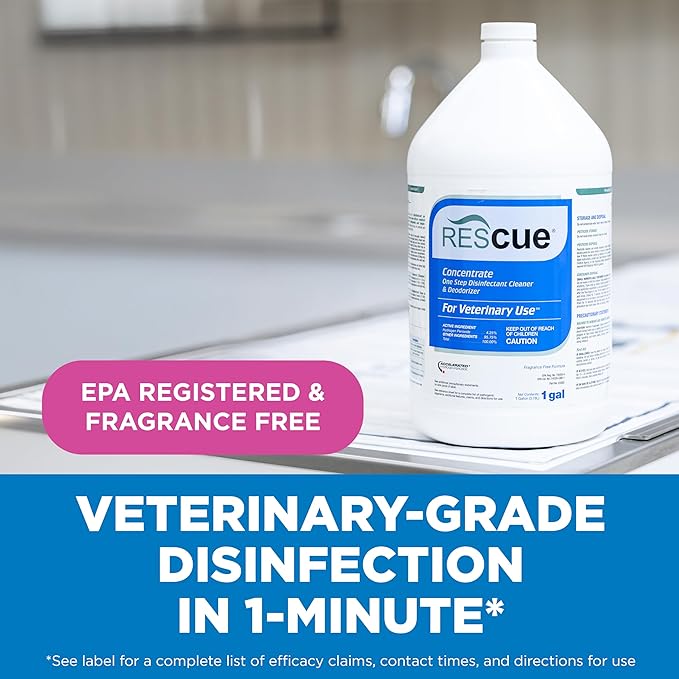 REScue One-Step Disinfectant Cleaner &amp Deodorizer – For Veterinary Use Animal Shelters Pet Foster Homes Kennels Litter Box Pet Grooming Surfaces – Sanitizing Concentrate 1 Gallon (4 Pack)