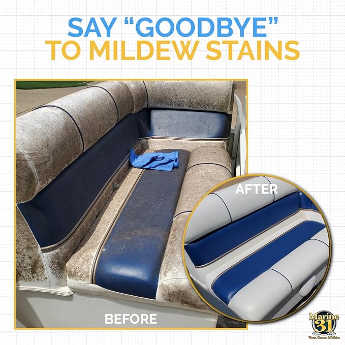 Marine 31 Mildew Stain Remover &amp Cleaner | Removes Stains from Boats Homes Patios Bathrooms &amp Showers | Effective Mold &amp Mildew Cleaner | M31-370X2 | 20oz (2-Pack)