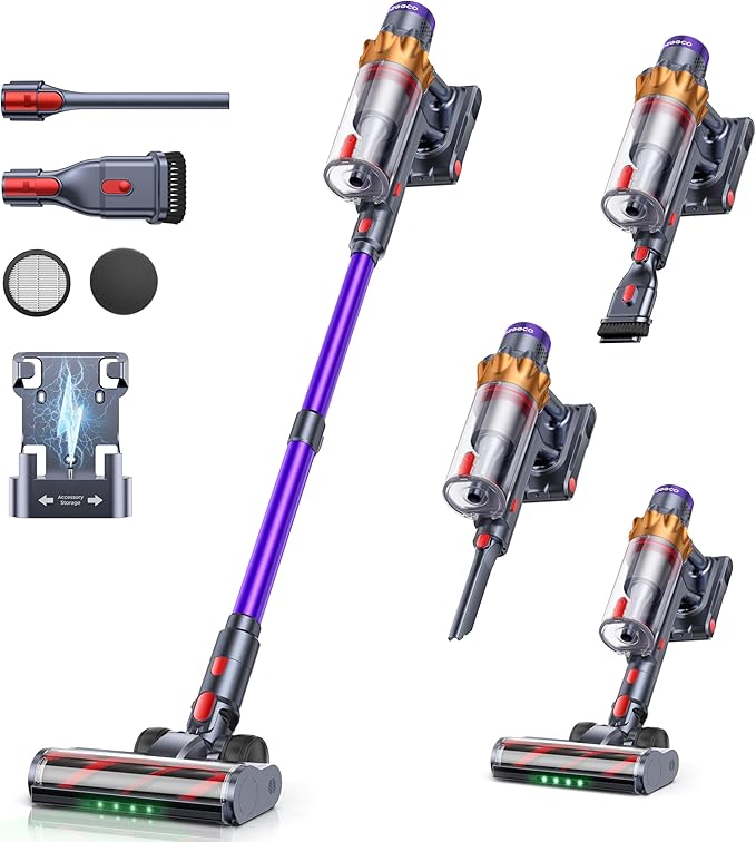 Cordless Vacuum Cleaner 650W/55KPA/70Mins Vacuum Cleaners for Home Self-Standing Stick Vacuum with Wall Mount Charging and Auto Mode Touch Screen Vacuum Cordless for Pet Hair/Carpet/Floor