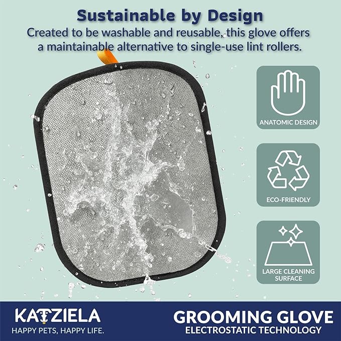 Katziela FurTidy Glove Pet Hair Remover Glove for Dogs &amp Cats Reusable Electrostatic Grooming Mitt for Furniture Clothing Carpet &amp Car Seats – Washable &amp Eco-Friendly Deshedding Tool