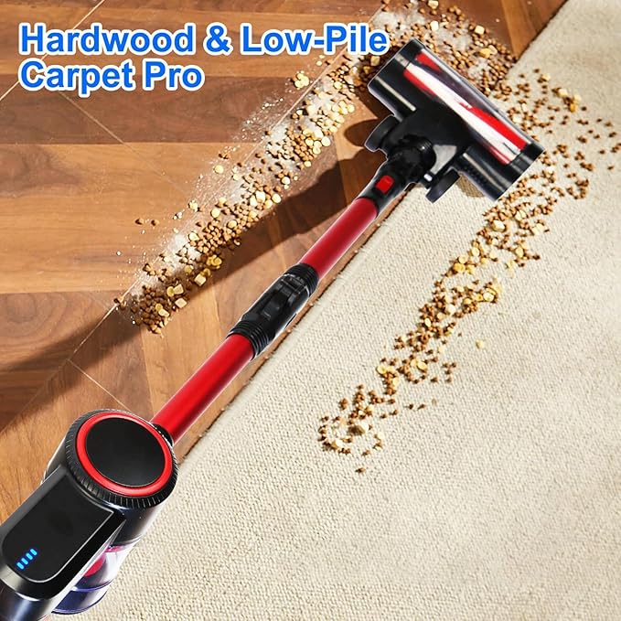 Cordless Vacuum Cleaner with Bendable Wand 100W 12Kpa Powerful Lightweight Stick Vacuum 12000mAh Rechargeable Handheld Vacuum Cleaners Anti-Tangled for Home Pet Hair Hardwood Carpets