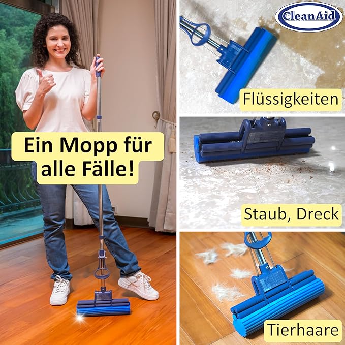 OneTouch GO! Floor Cleaner Floor Mops Sponge Mops Mop with Wringing Function (4 x Refill Sponge)