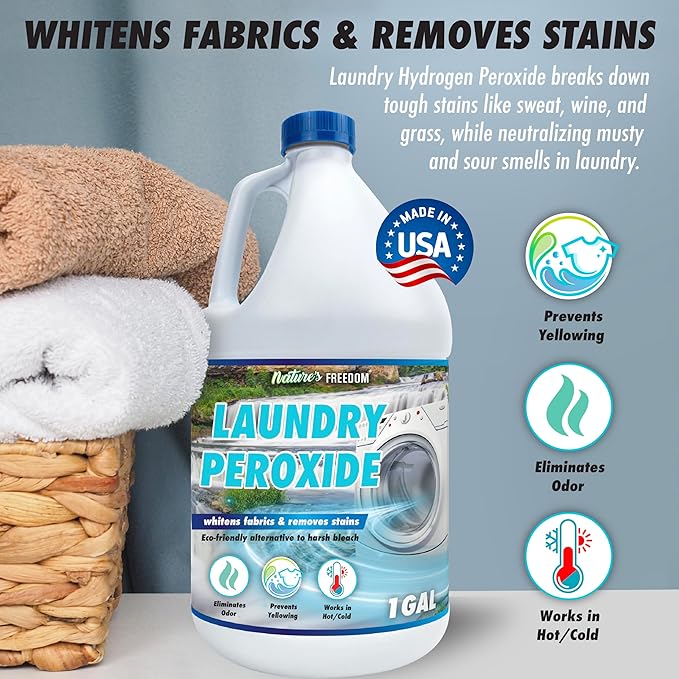 Nature's Freedom Laundry Peroxide Chlorine-Free Whitening Solution Stain and Odor Remover 1 Gallon