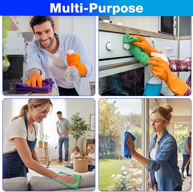 Nuenen Cleaning Cloths for Cars 16 x 16 Inch Ultra Absorbent Towels Drying Microfiber Reusable Cleaning Supplies House Kitchen Window Microfiber Towel (PurpleBlueGreen60 Pcs)