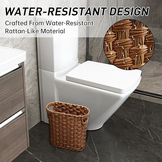 Brown Wicker Waste Basket with Built-in Handles - Multifunctional Mini Wicker Trash Can for Home and Office - Compact Design and Durable Construction with Fine Artisanal Craftsmanship