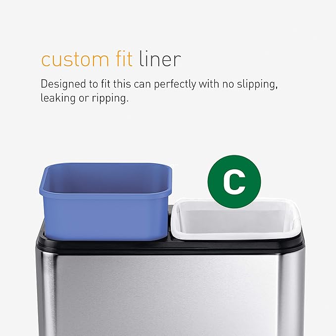 simplehuman 20 Liter / 5.3 Gallon Dual Compartment Slim Open Top Recycling Trash Can Commercial Grade Heavy Gauge White Stainless Steel