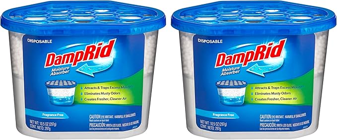 Damp Rid Moisture Absorber – Fragrance Free 2 Pack Humidity Absorber &amp Odor Remover for Home Bathroom &amp Basement 10.5 oz Disposable Buckets– Ilios Packaging