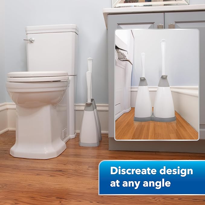 Unger EZ No-Drip Combo Toilet Brush and Plunger Set with Carrying Caddy Cleaning Tools for Home and Business Bathroom Discreet Scrubber Accessories Set for Tough Stains and Tight Suction
