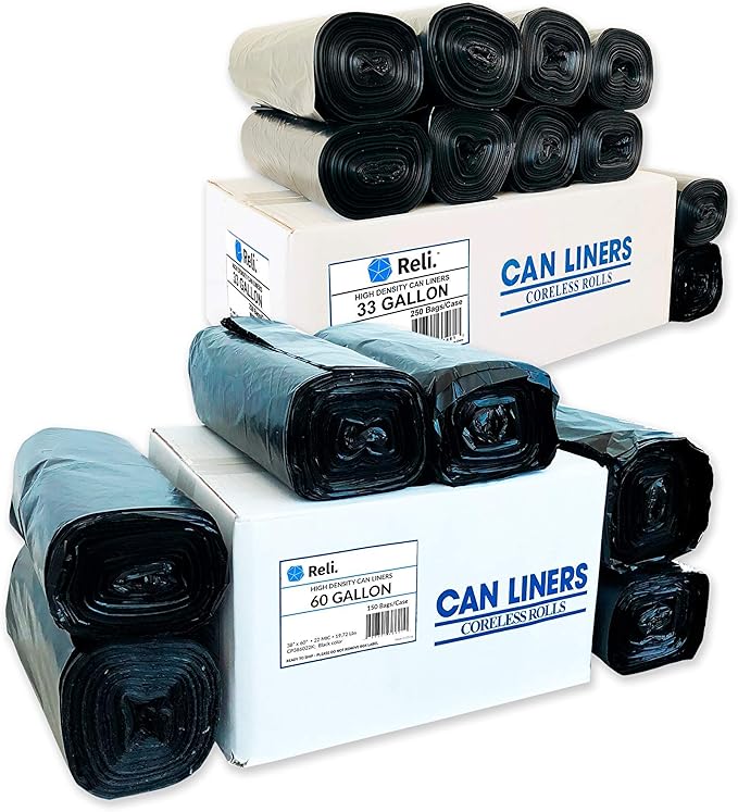 Reli. Trash Bags 55-60 Gal (150 Bags) &amp 33 Gallon Trash Bags (250 Bags)