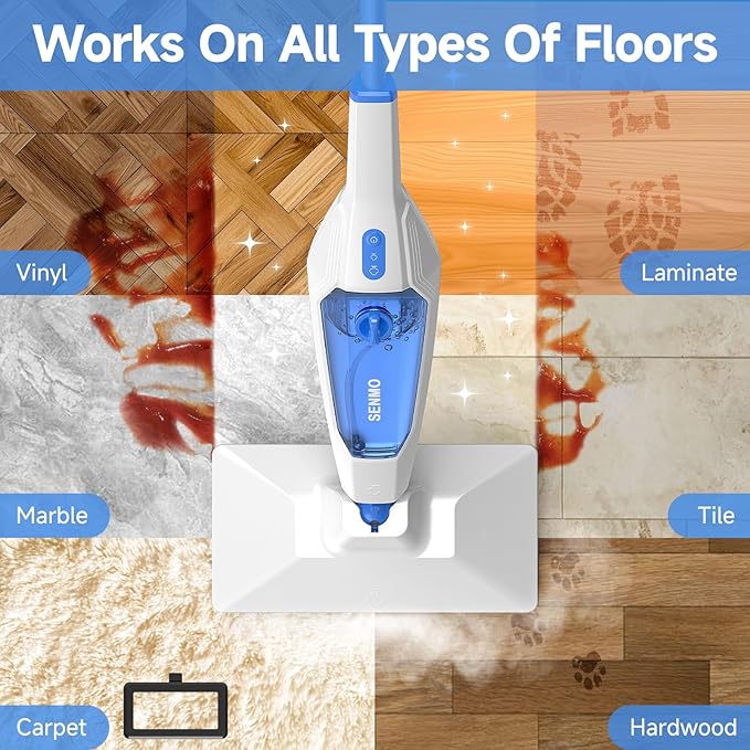 SENMO Steam Mop with Extra Microfiber Mop Pads*2